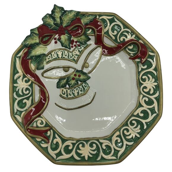 Fitz and Floyd Essentials Ceramic Christmas Bell Collectible 8 Inch Cookie Plate - Picture 2 of 4
